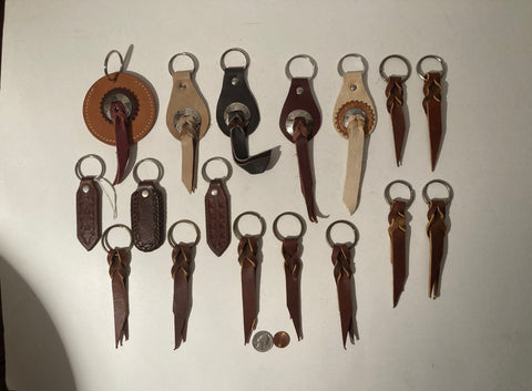 Lot of 17 Vintage Nice Leather Western Style Keychains, Conchos, Keys, Nice Leather, Fun, Cowboy, Cowgirl, Free Shipping in the U.S.