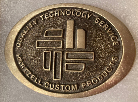 Vintage Metal Belt Buckle, Solid Brass, Quality Technology Service, Hartzell Custom Products, Nice Design, 3" x 2", Heavy Duty, Quality