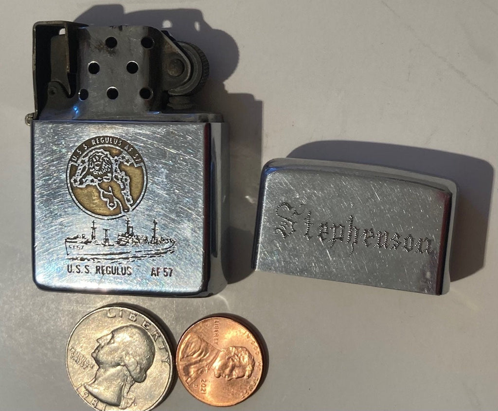 Vintage Metal Zippo Lighter, U.S.S. Regulus AF-57, Stores Ship, Supply, Navy, Command, Zippo