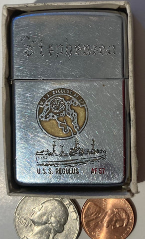 Vintage Metal Zippo Lighter, U.S.S. Regulus AF-57, Stores Ship, Supply, Navy, Command, Zippo