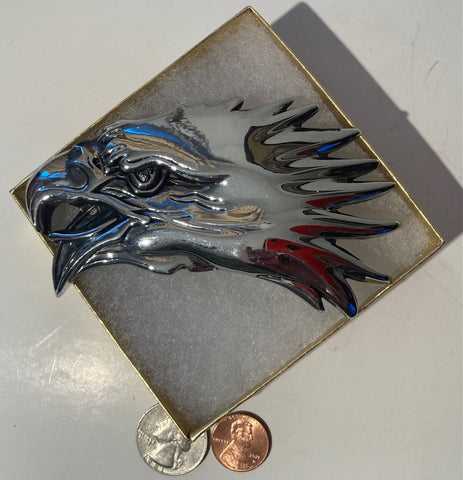 Vintage Metal Belt Buckle, Chrome, Eagle, Bird, Heavy Duty, Quality, Thick Metal, 4 1/4" x 2", For Belts, Made in USA, Fashion