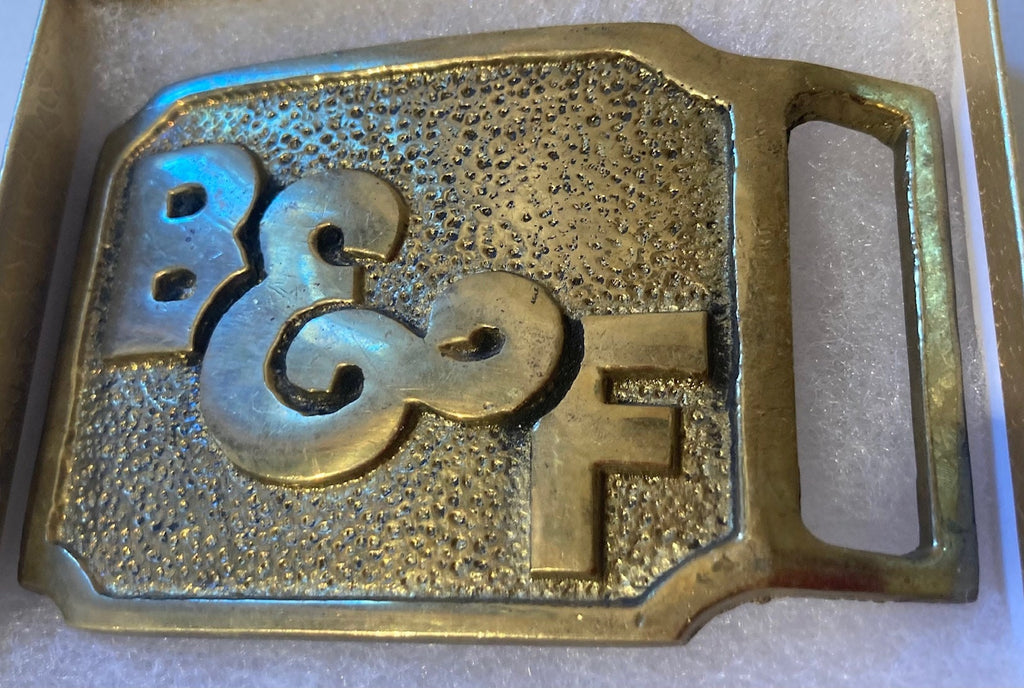 Vintage Metal Belt Buckle, Brass, B & F, 3" x 2 1/4", Heavy Duty, Quality, Thick Metal, Made in USA, For Belts, Fashion, Shelf Display