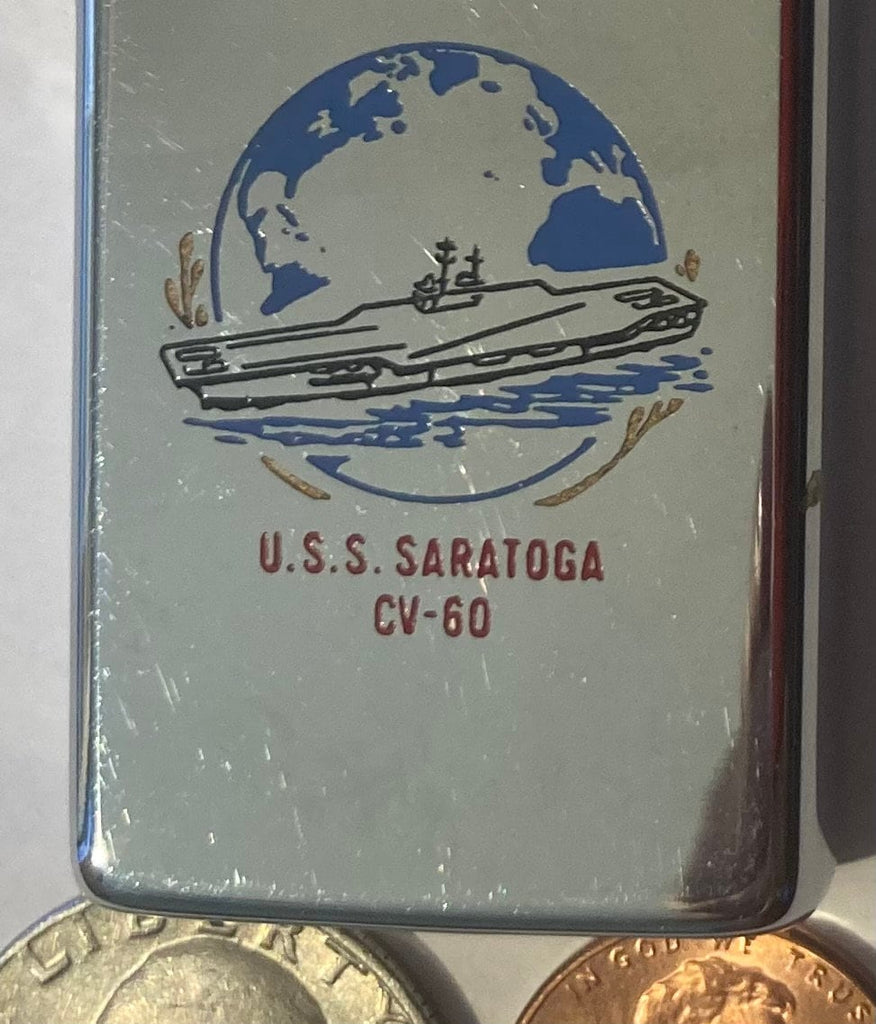 Vintage Metal Zippo, U.S.S. Saratoga CV-60, Aircraft Carrier Ship, Navy, Command Lighter