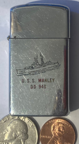 Vintage Metal Zippo, U.S.S. Manley DD-940, Destroyer Ship, Navy, Command Lighter