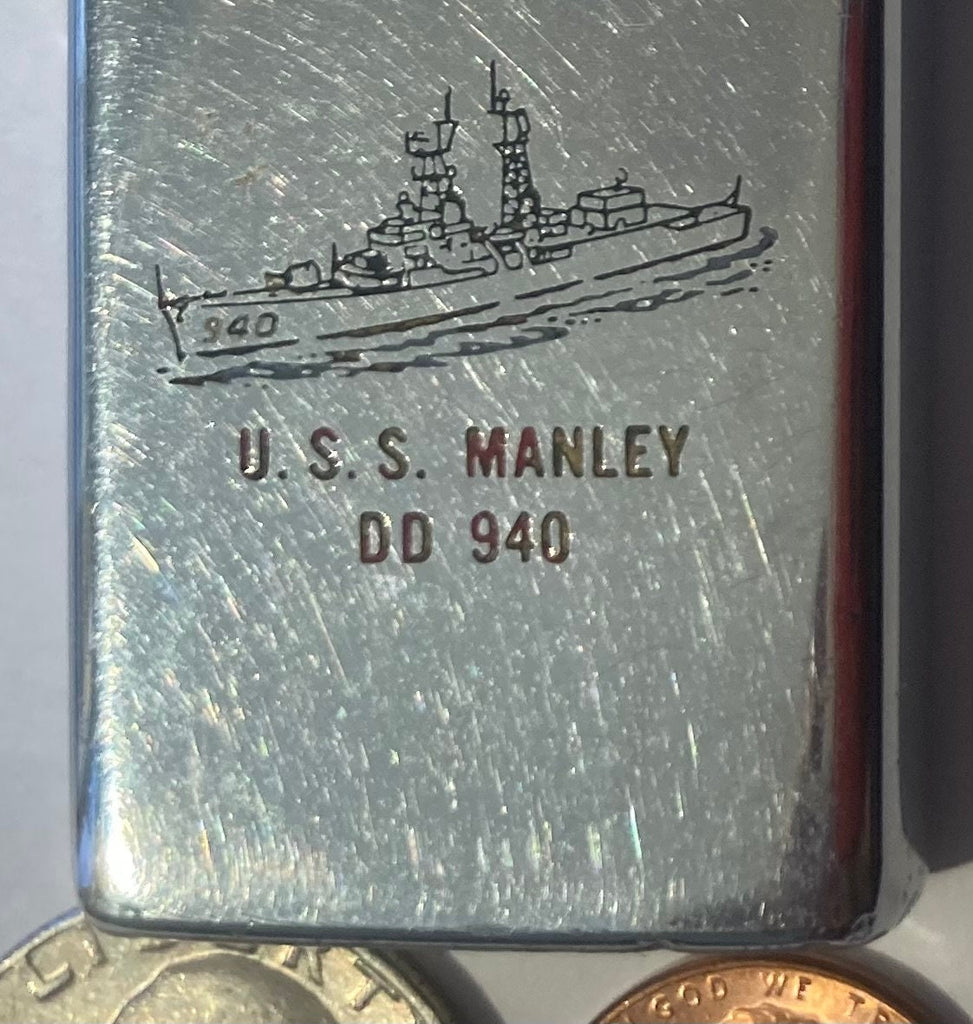 Vintage Metal Zippo, U.S.S. Manley DD-940, Destroyer Ship, Navy, Command Lighter