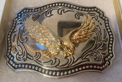 Vintage Metal Belt Buckle, American Bald Eagle, 3 1/2" x 2 1/2", Heavy Duty, Quality, Thick Metal, Made in USA, For Belts, Fashion