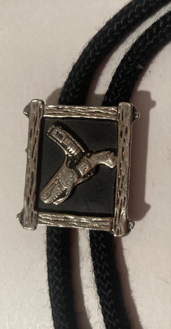 Vintage Metal Bolo Tie, Silver, Cowboy Gun and Holder, Nice Design, Quality, Heavy Duty, Made in USA, Country & Western, Cowboy, Western