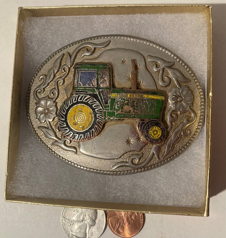 Vintage Metal Belt Buckle, John Deere, Tractor, Farming, Farmers, 3 1/2" x 2 1/2", Heavy Duty, Quality, Thick Metal, Made in USA, For Belts