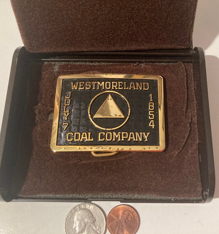 Vintage Metal Belt Buckle, Brass, Westmoreland Coal Company, 7 July 1854, Fuel, Energy, Utility, Nice Design, 2 1/2" x 2", Heavy Duty