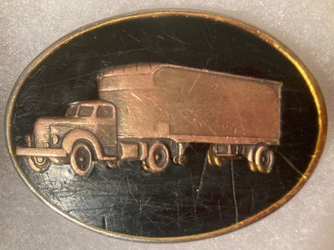 Vintage Metal Belt Buckle, Brass, Thick, Semi Truck, Truck Driving, Trucking, 3" x 2", Heavy Duty, Quality, Thick Metal, Made in USA