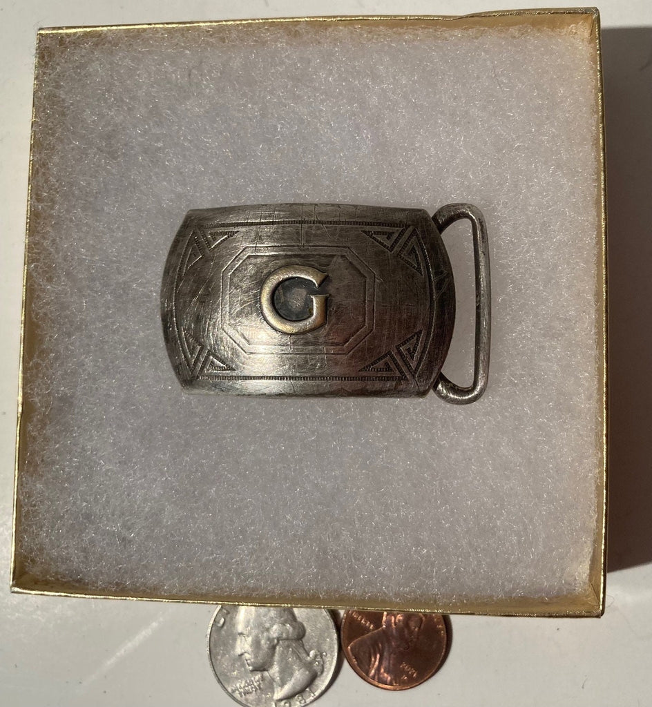 Vintage Metal Belt Buckle, Initial G, Letter G, Hickok, Nice Design, 2" x 1 1/4", Heavy Duty, Quality, Thick Metal, Made in USA, For Belts