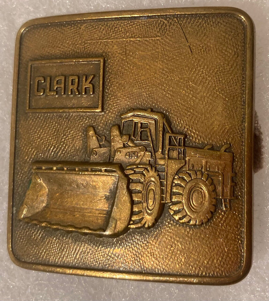 Vintage Metal Belt Buckle, Clark, Front End Loader, Construction, Agricultural, 2" x 2", Heavy Duty, Quality