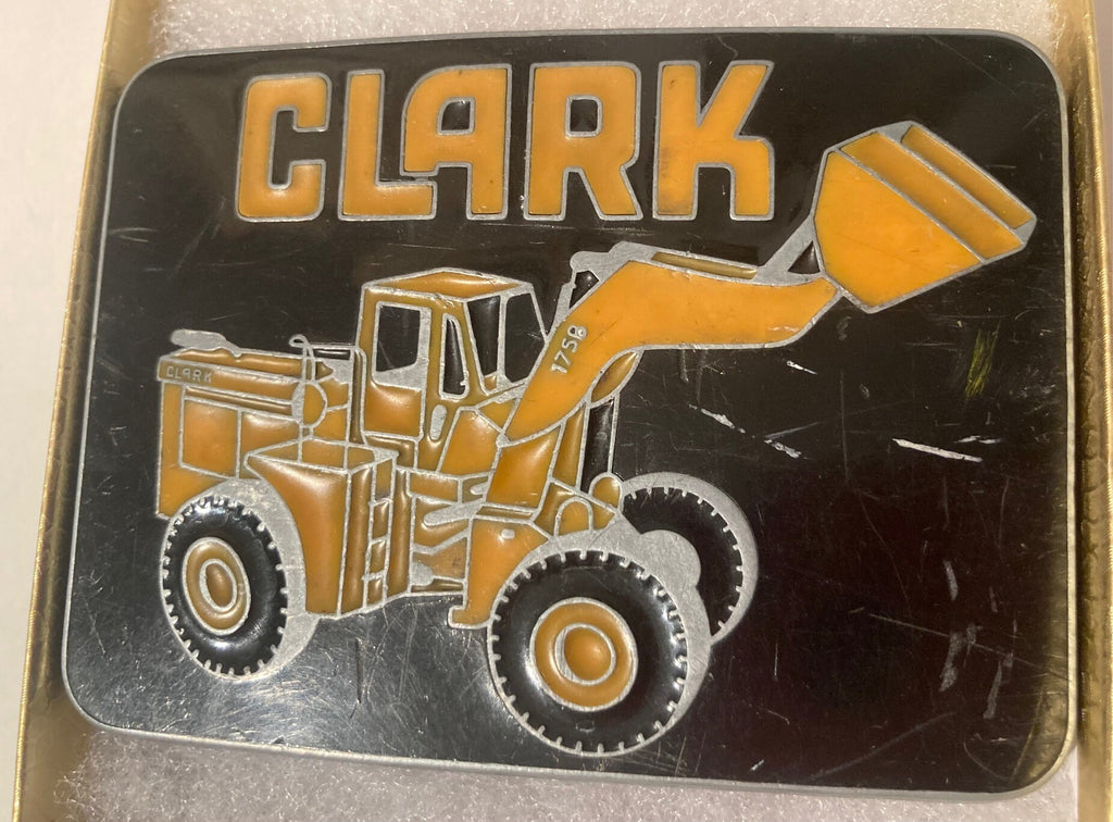 Vintage Metal Belt Buckle, Clark, Front End Loader, Construction, Agricultural, 3 1/2" x 2 1/2", Heavy Duty, Quality, Thick Metal