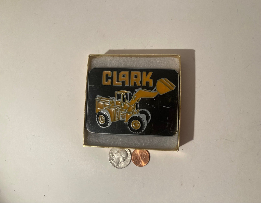 Vintage Metal Belt Buckle, Clark, Front End Loader, Construction, Agricultural, 3 1/2" x 2 1/2", Heavy Duty, Quality, Thick Metal