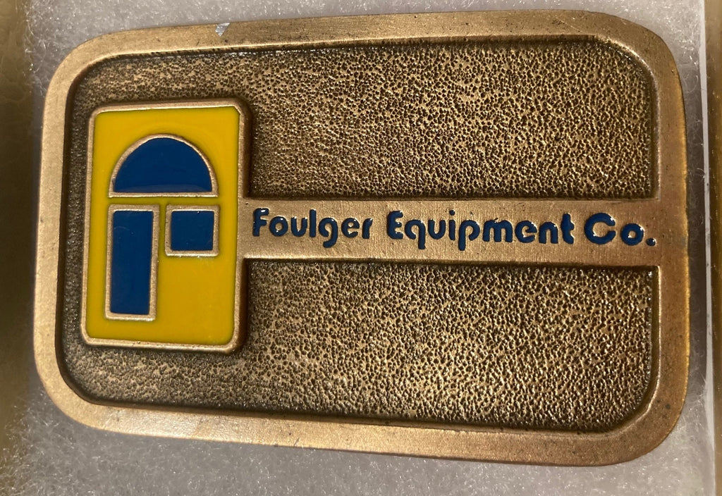 Vintage Metal Belt Buckle, Solid Brass, Foulger Equipment Co, 3 1/4" x 2", Heavy Duty, Quality, Thick Metal, Made in USA, For Belts