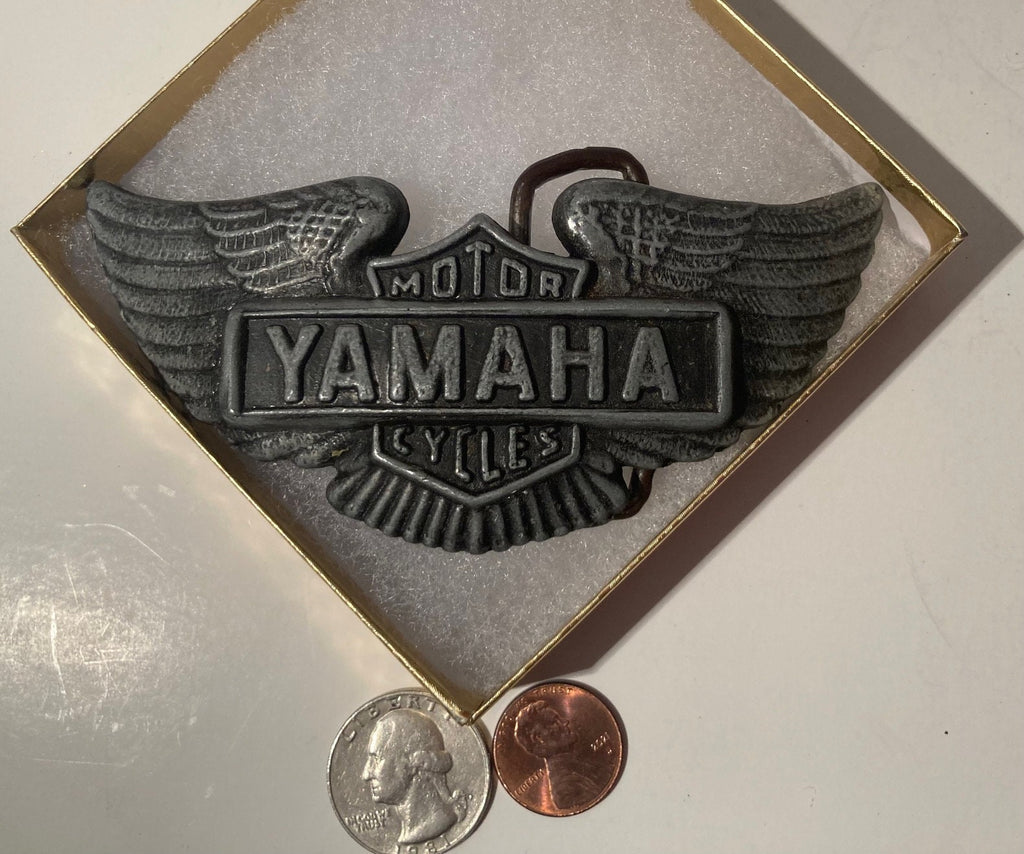 Vintage Metal Belt Buckle, Yamaha, Motorcycles, Dirt Bikes, Nice Design, 4" x 2 1/2", Heavy Duty, Quality, Thick Metal, Made in USA