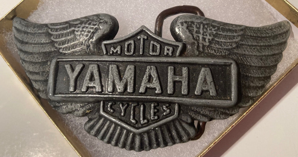 Vintage Metal Belt Buckle, Yamaha, Motorcycles, Dirt Bikes, Nice Design, 4" x 2 1/2", Heavy Duty, Quality, Thick Metal, Made in USA