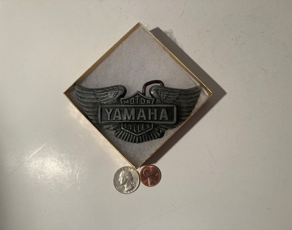 Vintage Metal Belt Buckle, Yamaha, Motorcycles, Dirt Bikes, Nice Design, 4" x 2 1/2", Heavy Duty, Quality, Thick Metal, Made in USA