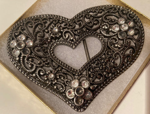 Vintage Metal Belt Buckle, Heart, Nice Design, 4" x 2 1/4", Heavy Duty, Quality, Thick Metal, Made in USA, For Belts, Fashion, Shelf Display