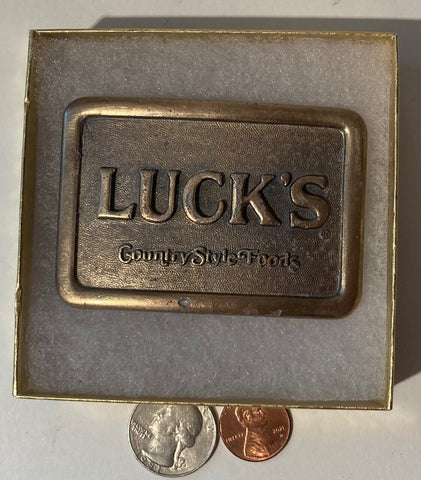 Vintage Metal Belt Buckle, Luck's, Country Style Foods, Groceries, Food, 3" x 2", Heavy Duty, Quality, Thick Metal, Made in USA