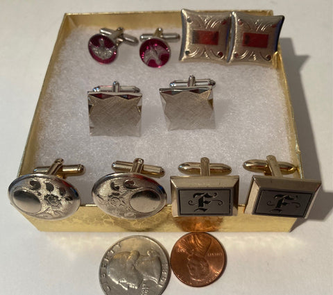 5 Nice Vintage Sets of Cuff Links, Dress, Suits, Wardrobe, Fashion, Brass, Quality, Clothing Accessories, Free Shipping in the U.S.