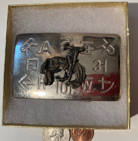 Vintage Metal Belt Buckle, Bronco Busting, Horse Bucking, 3 1/4" x 2", Heavy Duty, Quality, Thick Metal, Made in USA, For Belts, Fashion