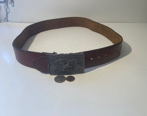 Vintage Leather Heavy Duty Belt and Buckle, Swiss Miss, Bicentennial, California, Hand Tooled, Size 34 to 40, Country and Western