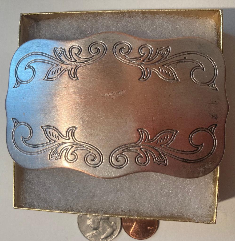 Vintage Metal Belt Buckle, Silver, Nice Design, Weighs 4 Ounces, 4" x 2 1/4", Heavy Duty, Quality, Thick Metal, Made in USA, For Belts
