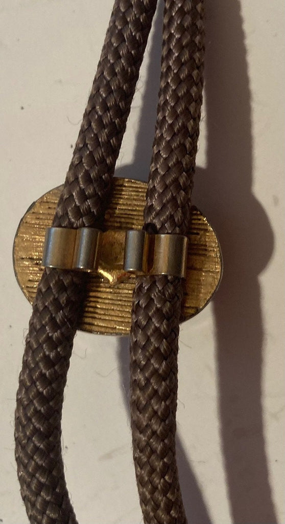 Vintage Metal Bolo Tie, Nice Brass and Black and Gray Striped Stone Design, Nice Design, Quality, Heavy Duty, Made in USA, Country & Western