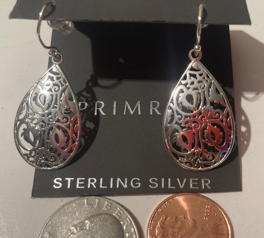 Vintage Set of Sterling Silver 925 Earrings, Primrose, Dangle, Nice Design, Quality, Nice, Fashion, Accessory, Jewelry, Free Shipping