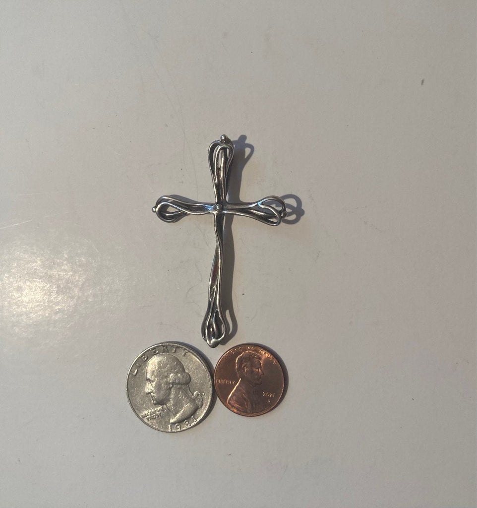 Vintage Sterling Silver Metal Pendant, Charm, Cross, Crucifix, Nice Design, Religious Symbol, 1 1/2" x 2 1/4", Nice Design, Pendant