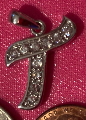 Vintage Sterling Silver 925 Metal Pendant, Charm, Lots of Crystals, Nice T Design, Nice Design, Pendant for Necklace, Bracelet, Ankle
