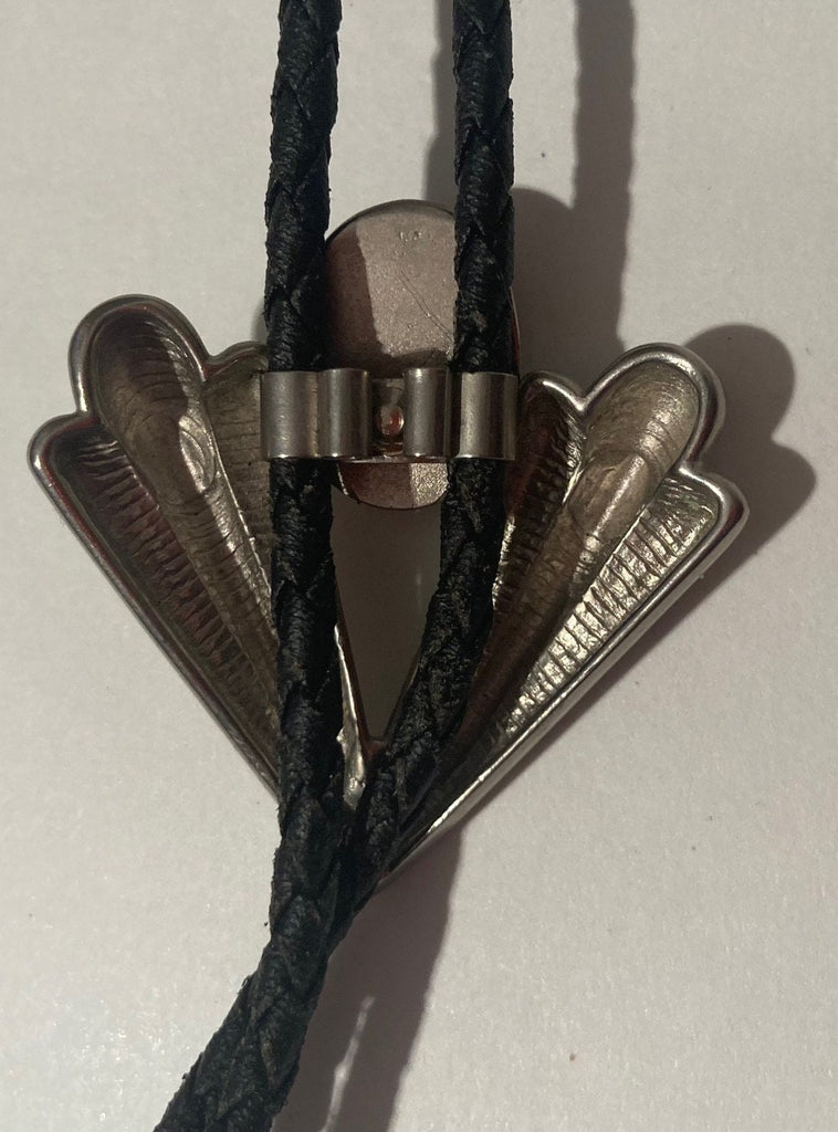 Vintage Metal Bolo Tie, Silver, Nice Black Stone, Nice Design, Quality, Heavy Duty, Made in USA, Country & Western, Cowboy, Western Wear