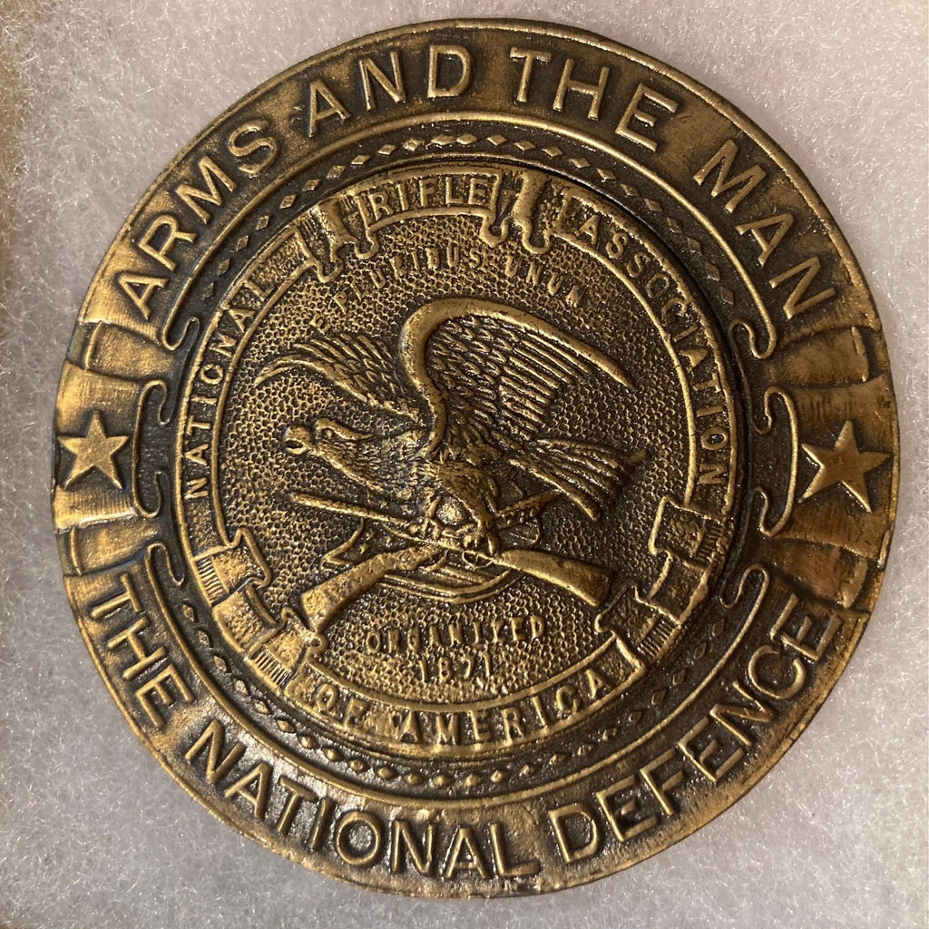 Vintage Metal Belt Buckle, National Rifle Association, The National Defence, Nice Design, 3", Heavy Duty, Quality, Thick Metal, Made in USA