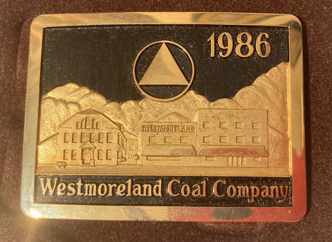 Vintage 1986 Metal Belt Buckle, Brass, Westmoreland Coal Company, Fuel, Energy, Utility, Nice Design, 2 1/2" x 2", Heavy Duty, Quality