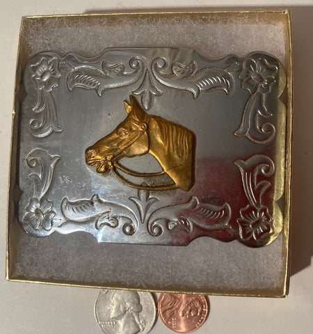 Vintage Metal Belt Buckle, Horse Head, Nice Design, 3 1/2" x 2 1/2", Heavy Duty, Quality, Thick Metal, Made in USA, For Belts, Fashion