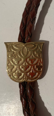 Vintage Metal Bolo Tie, Brass, Shield Design, Nice Design, Quality, Heavy Duty, Made in USA, Country & Western, Cowboy, Western Wear, Horse