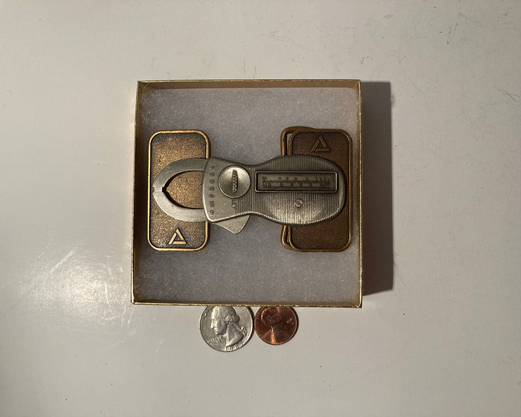 Vintage Metal Belt Buckle, Amprobe, Clamp, Nice Design, 2" x 3 1/4", Heavy Duty, Quality, Thick Metal, Made in USA, For Belts, Fashion
