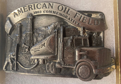 Vintage 1982 Metal Belt Buckle, American Oil Field, Oil Pump, Petroleum, Gas, Energy, Drilling, Wells, Geyser, Nice Design