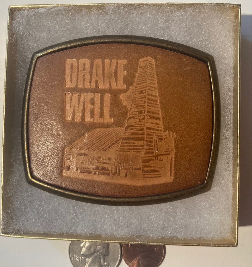 Vintage Metal Belt Buckle, Leather, Drake Well, First Oil Well, Petroleum, Gas, Energy, Drilling, Wells, Geyser, Nice Design