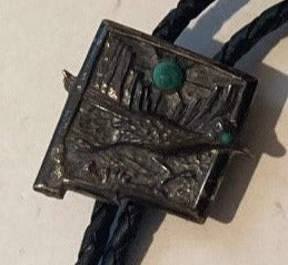 Vintage Metal Bolo Tie, Silver, Roadrunner Bird, Bennett, Nice Western Design, Quality, Heavy Duty, Made in USA, Country & Western