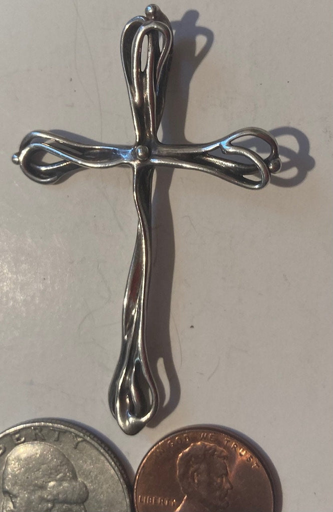 Vintage Sterling Silver Metal Pendant, Charm, Cross, Crucifix, Nice Design, Religious Symbol, 1 1/2" x 2 1/4", Nice Design, Pendant