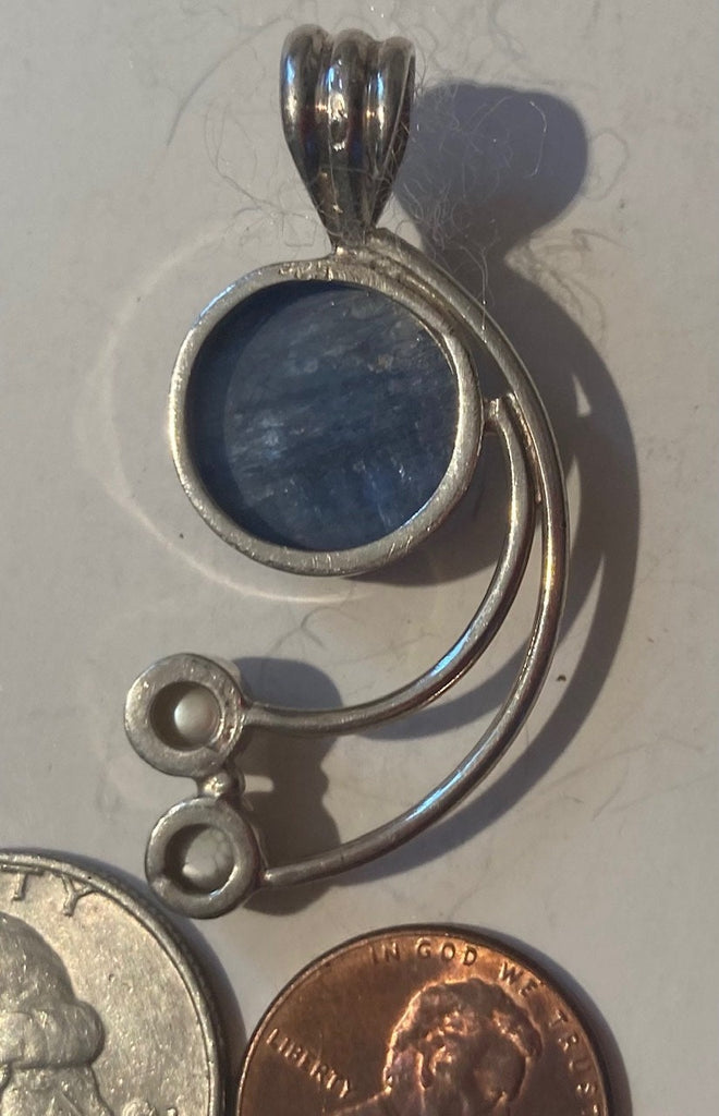 Vintage Sterling Silver 925 Metal Pendant, Charm, Nice Baby Blue Stone and Pearl Stones Design, 1 3/4" Long, Nice Design, Pendant