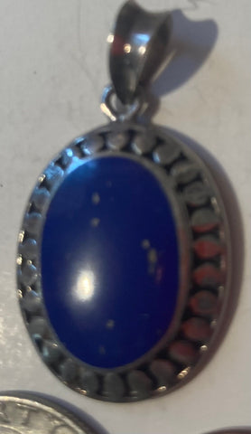 Vintage Sterling Silver 925 Metal Pendant, Charm, Nice Blue Stone with Specks Design, Nice Design, Pendant for Necklace, Bracelet, Ankle