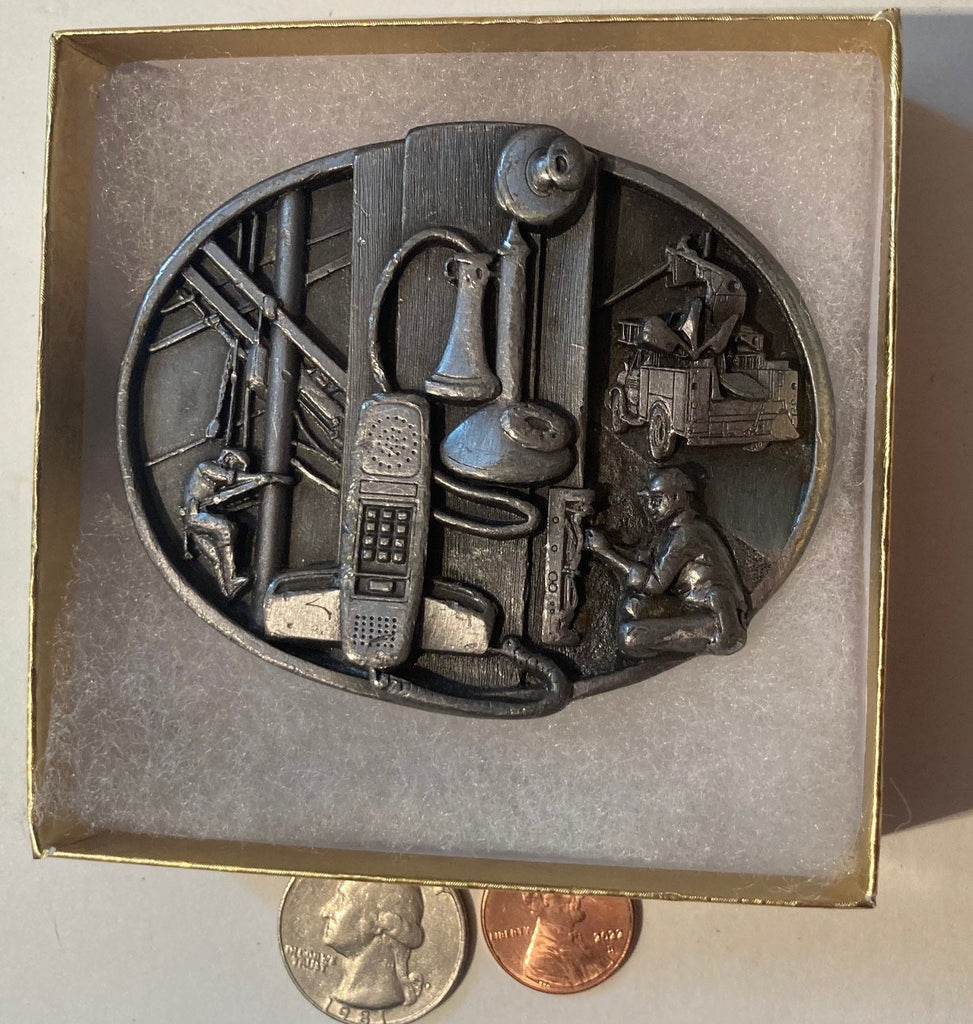 Vintage 1988 Metal Belt Buckle, Siskiyou, American Communications Industry, Nice Western Style Design, 3" x 2 1/2", Heavy Duty, Quality