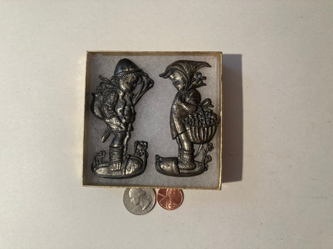Vintage Set of 2 Metal Brooch Pins, Boy, Girl, 3" Tall, Matching Set, Nice, Fashion, Accessory, Clothing Accent, Free Shipping in the U.S.