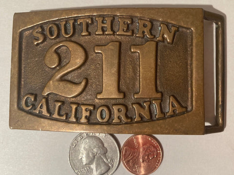 Vintage Metal Belt Buckle, 211, Southern California, Very Thick Metal, Nice Design, 3 3/4" x 2", Heavy Duty, Quality, Thick Metal