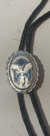 Vintage Metal Bolo Tie, Silver, Malachite Turquoise, Bird, Eagle, Nice Western Design, Quality, Heavy Duty, Country & Western, Cowboy