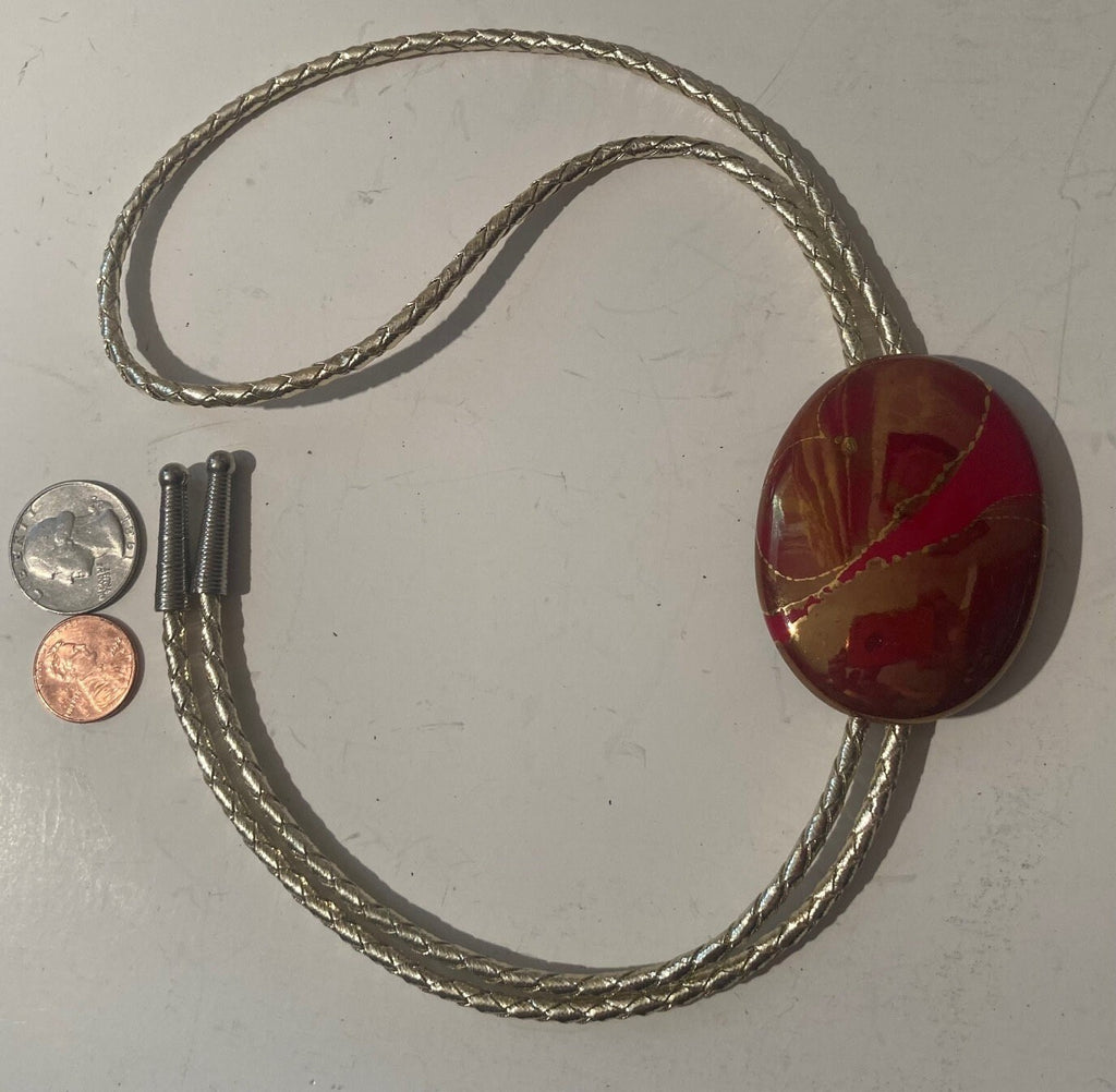 Vintage Metal Bolo Tie, Nice Red and Gold Stone Design, Nice Western Design, Quality, Heavy Duty, Country & Western, Cowboy, Western Wear