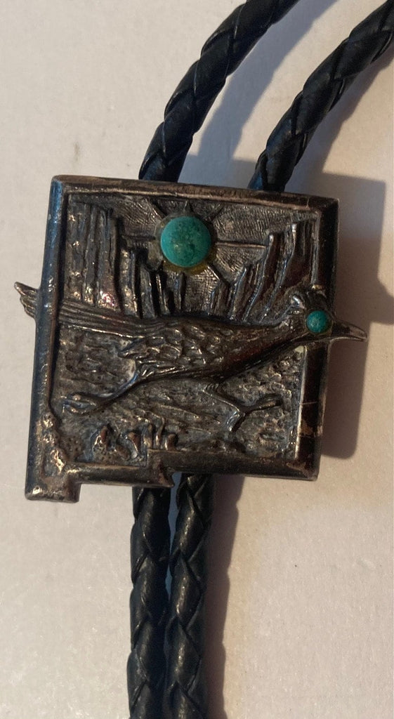 Vintage Metal Bolo Tie, Silver, Roadrunner Bird, Bennett, Nice Western Design, Quality, Heavy Duty, Made in USA, Country & Western